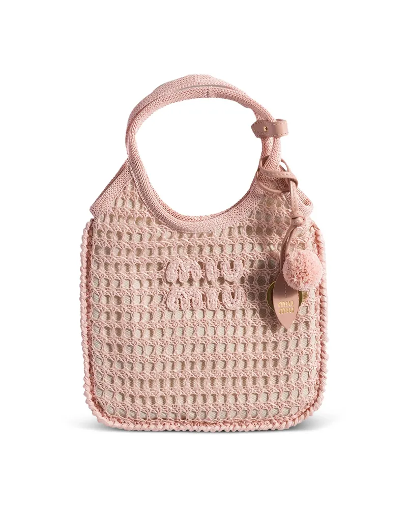 Miu Miu Ivy Raffia Crochet Handbag Pink