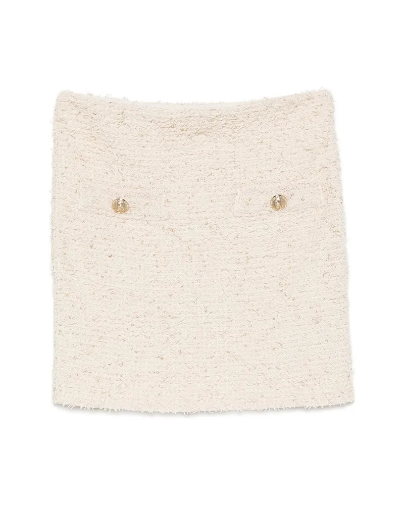 Balmain Button-embellished Tweed Mini Skirt Neutrals
