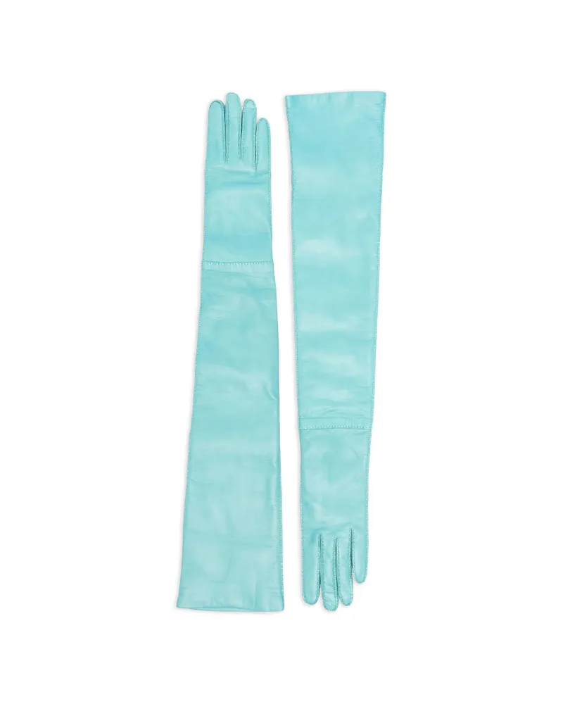 Prada Long Leather Gloves Blue