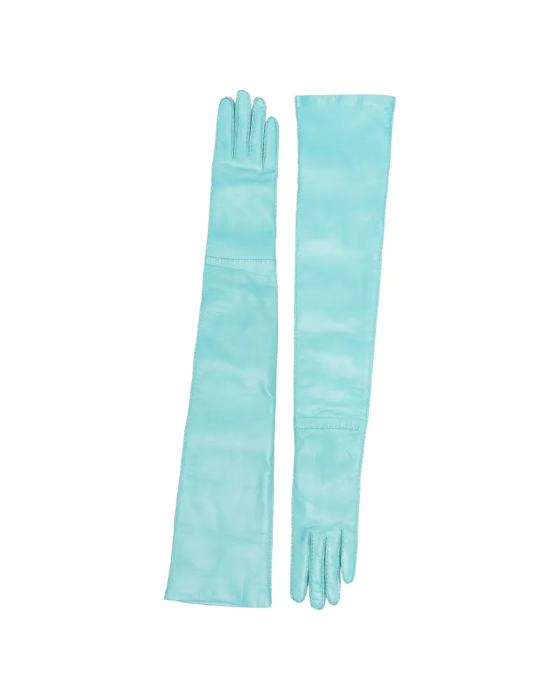 Prada Long Leather Gloves Blue