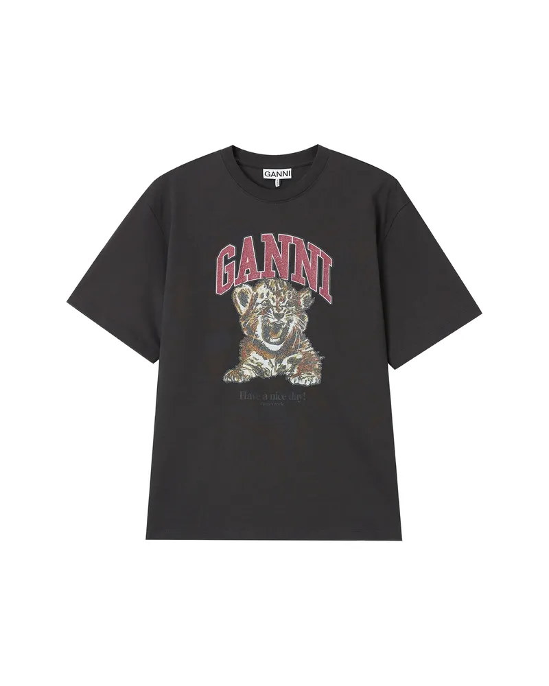 Ganni T-shirt With Tiger Grey