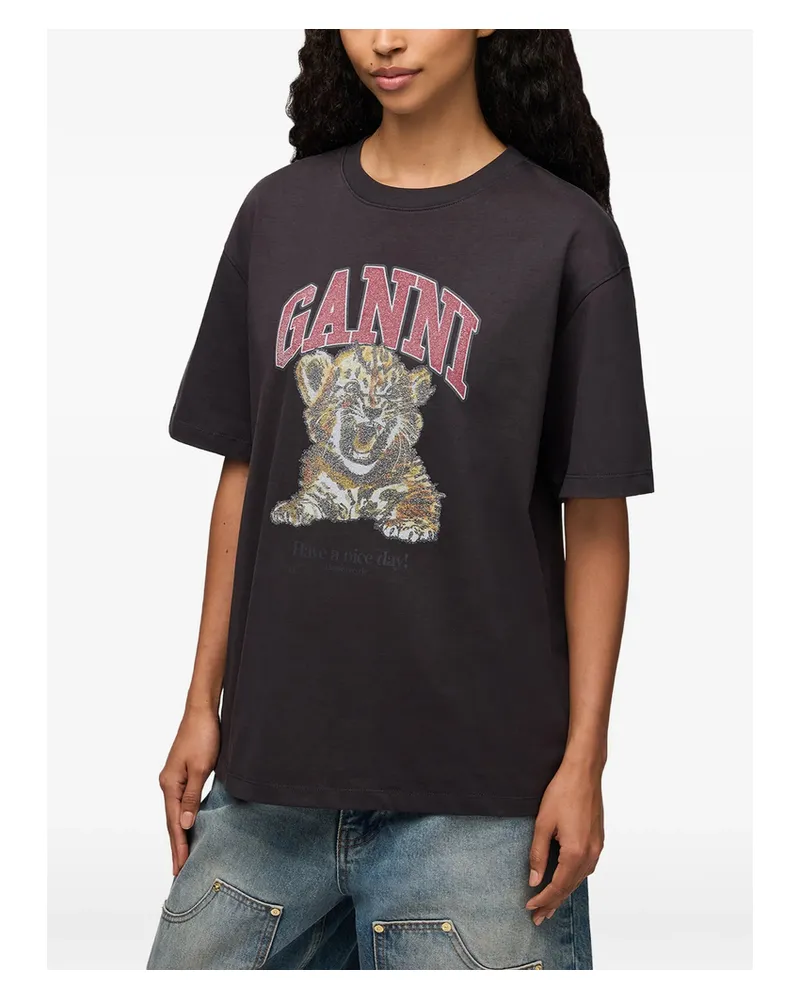 Ganni T-shirt With Tiger Grey