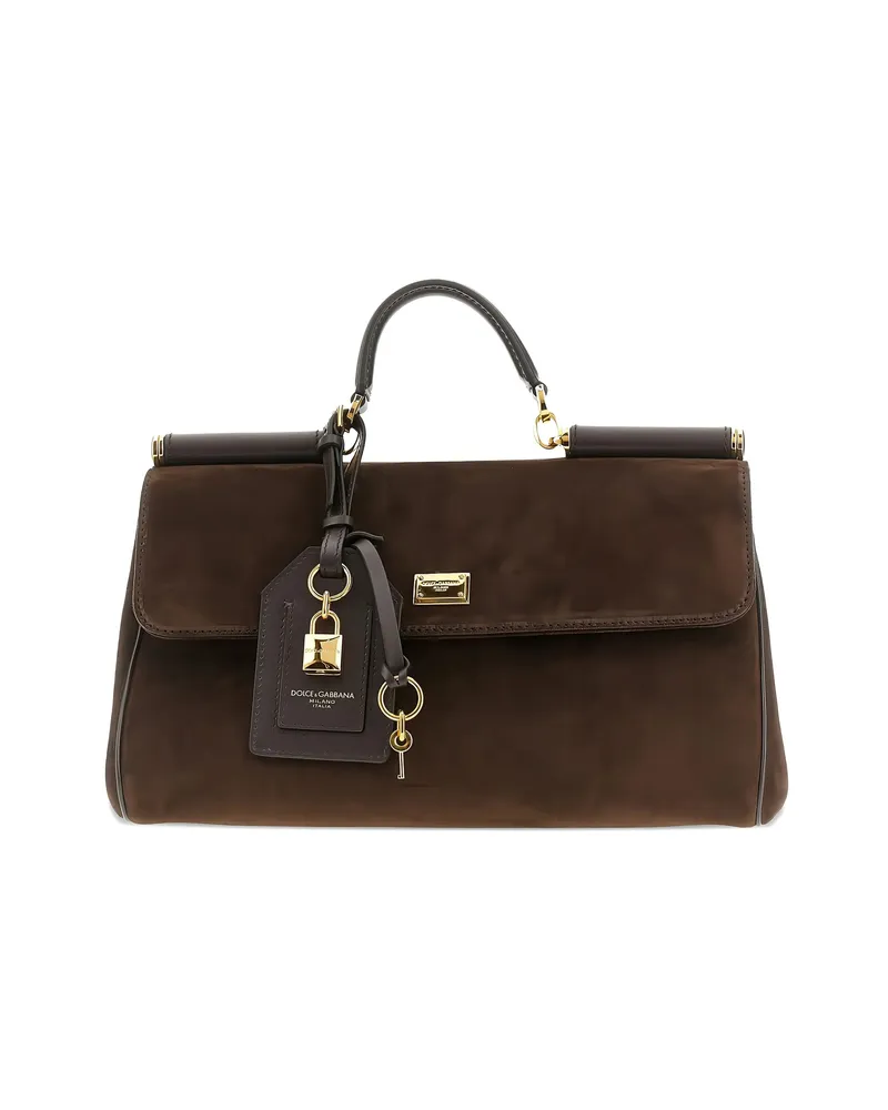 Dolce & Gabbana Medium My Sicily Handbag In Split Calfskin Brown