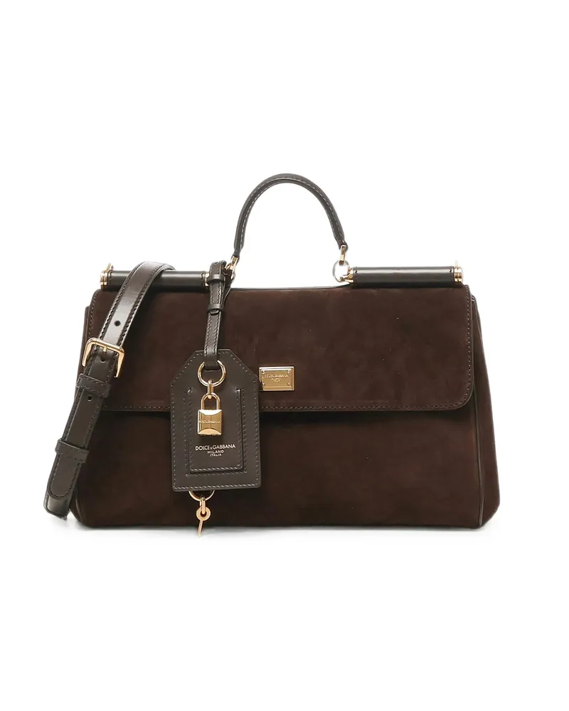 Dolce & Gabbana Medium My Sicily Handbag In Split Calfskin Brown