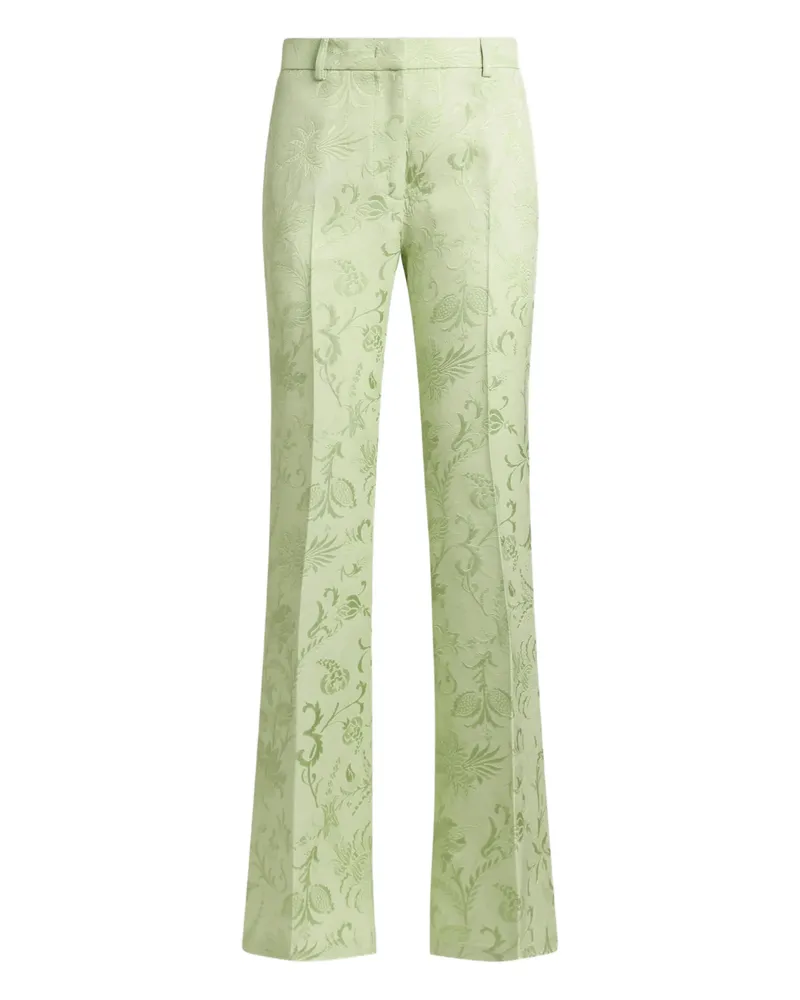 Etro Floral-motif Jacquard Trousers Green