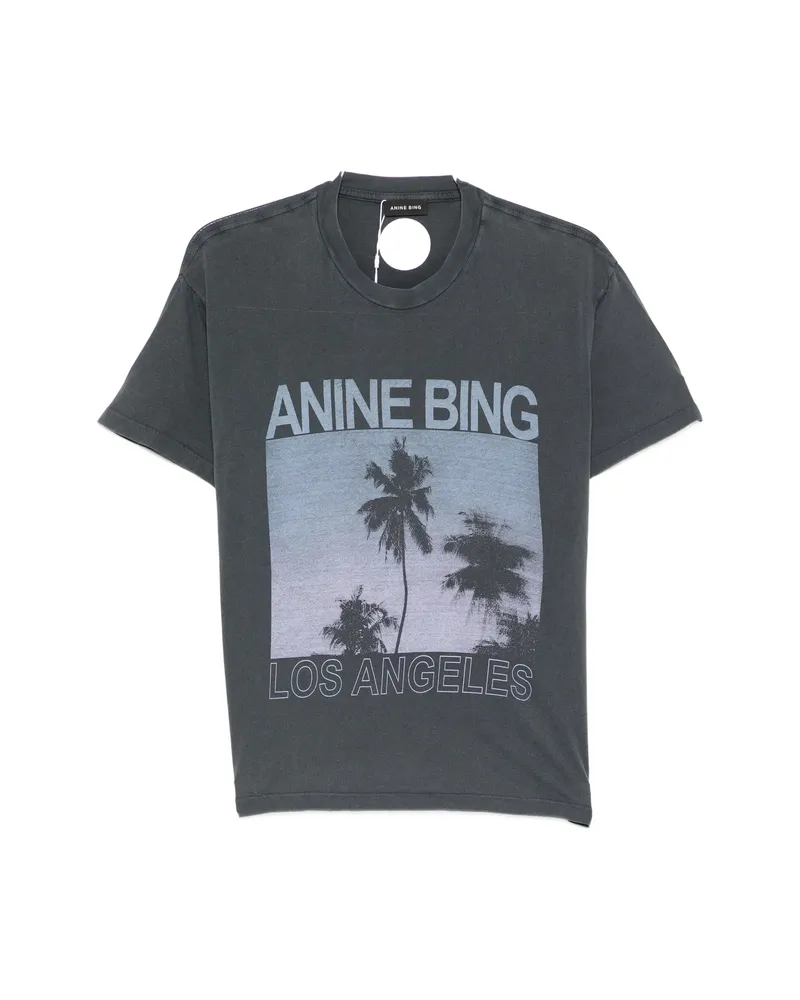 Anine Bing Palm-print T-shirt Grey