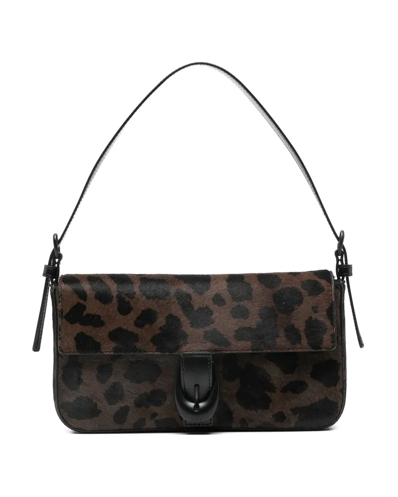 STAUD Leopard-pattern Buckle-detail Shoulder Bag Brown