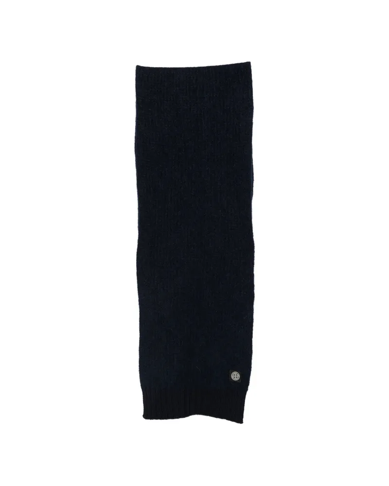 Stone Island Logo-patch Ribbed-knit Scarf Blue