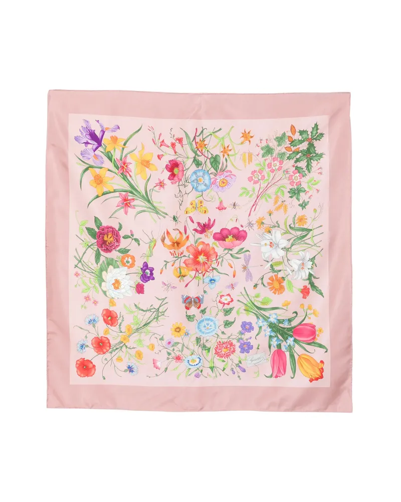 Gucci Flora-print Silk Scarf Pink