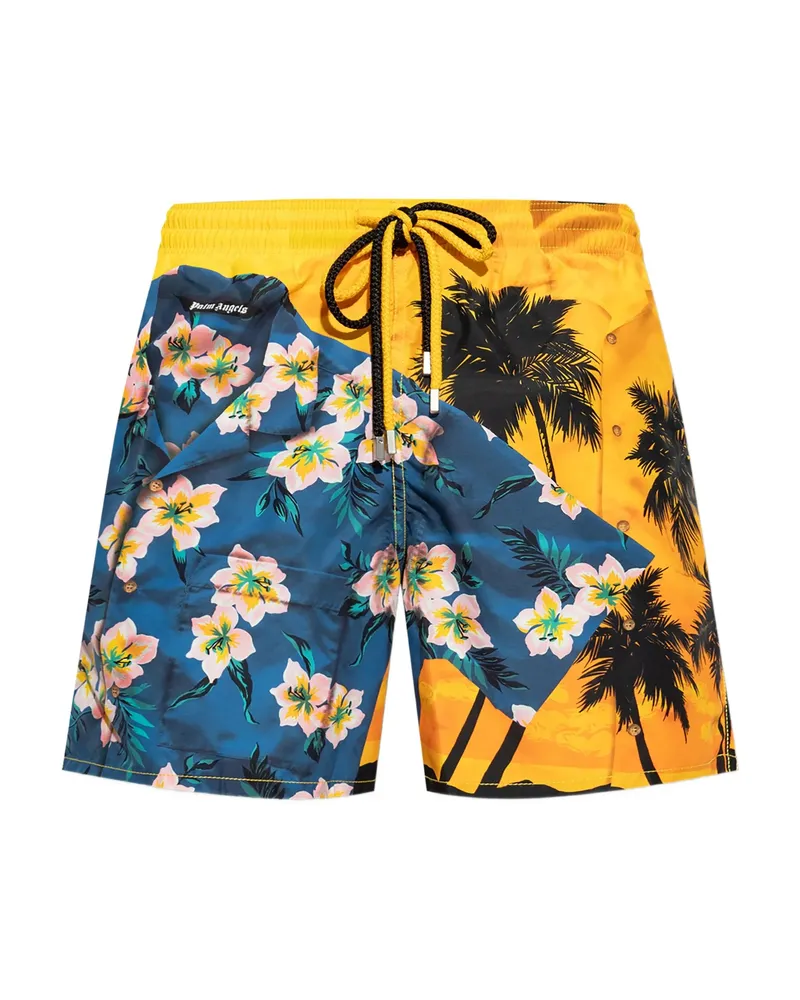 Palm Angels Palm-tree Print Swim Shorts Blue