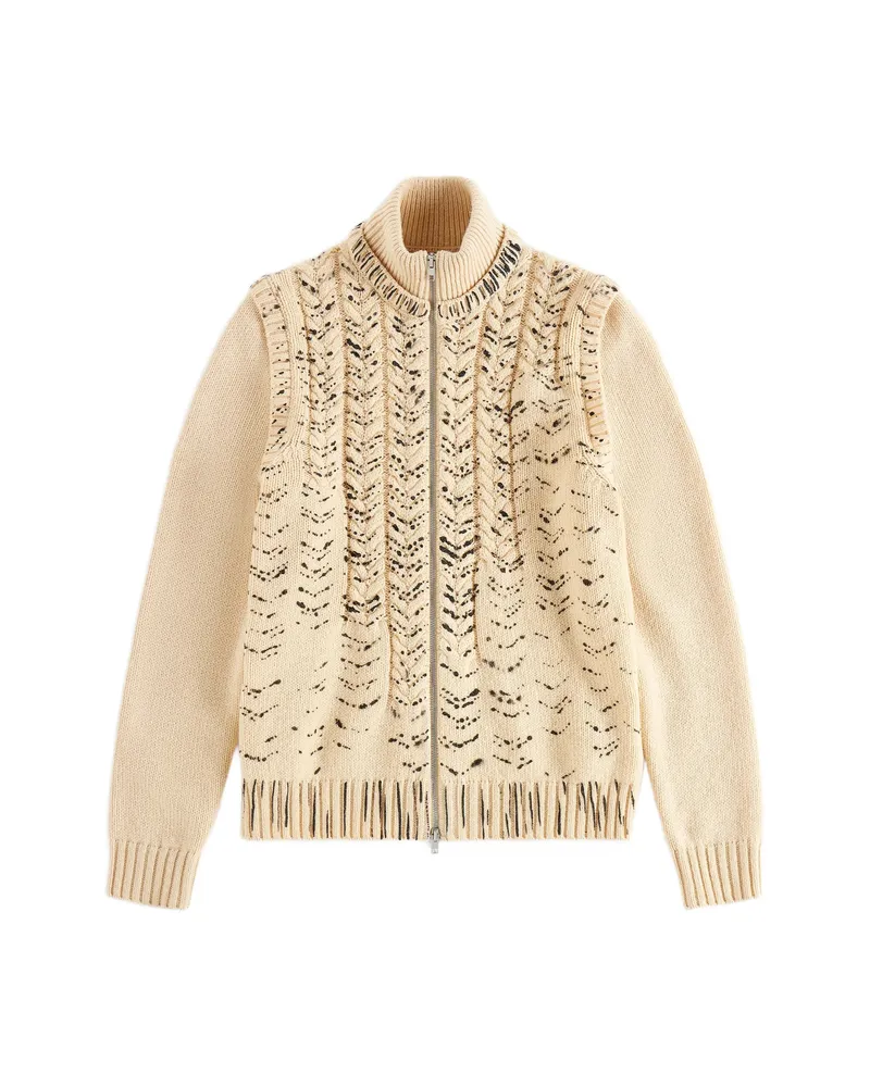 Maison Margiela Ink-print Zipped Cardigan Neutrals