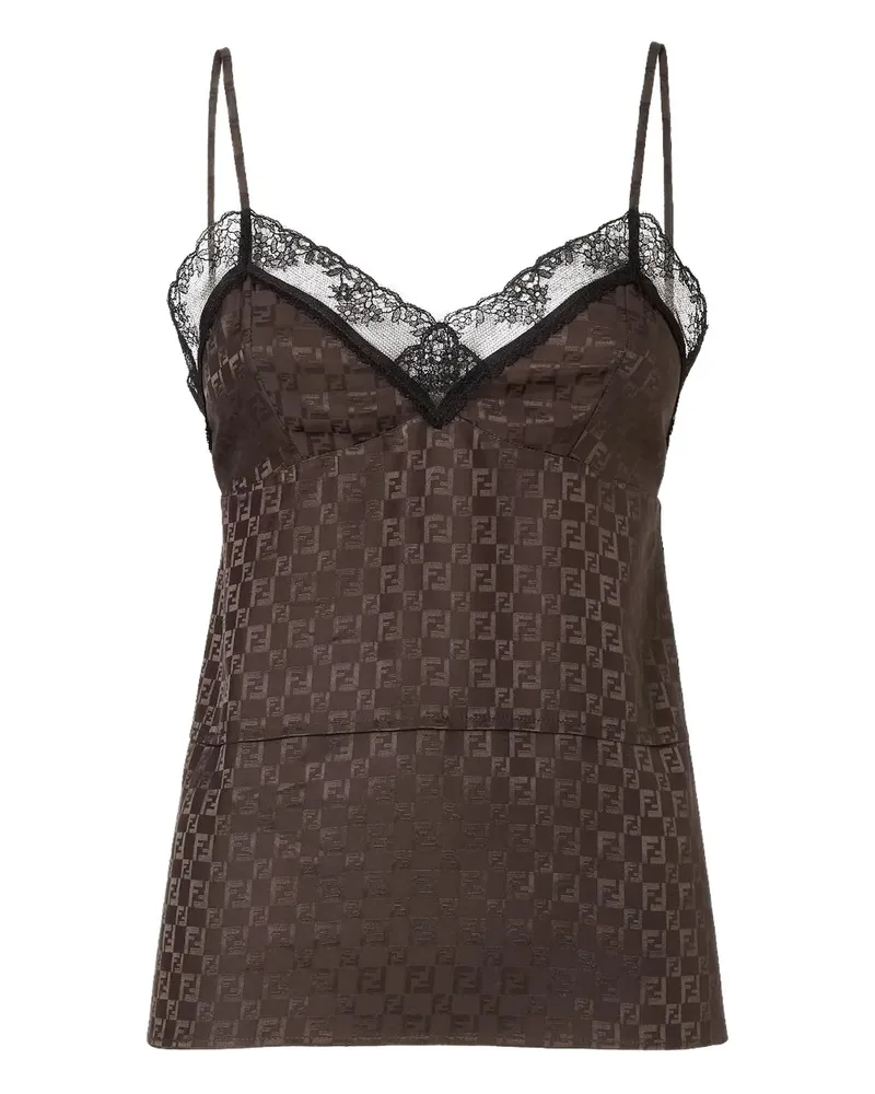 Fendi Jacquard FF Lace-trimmed Top Brown