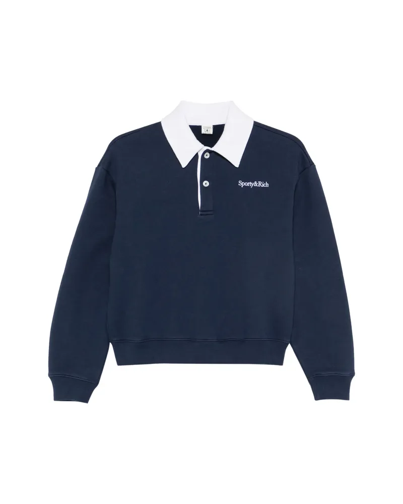 SPORTY & RICH Logo-embroidered Polo Top Blue