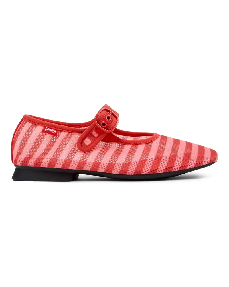 Camper Casi Myra Striped Buckle Ballet Flats Red