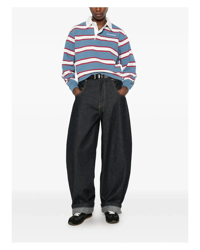 SPORTY & RICH Blondie Striped Long-sleeve Polo Shirt Blue