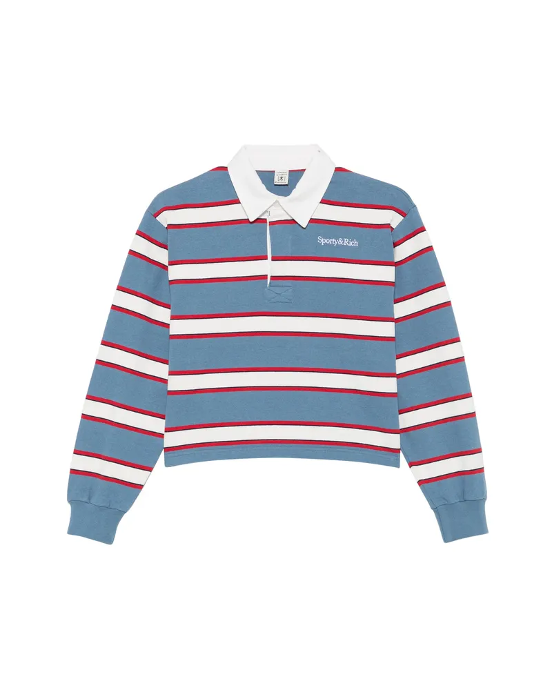 SPORTY & RICH Blondie Striped Long-sleeve Polo Shirt Blue