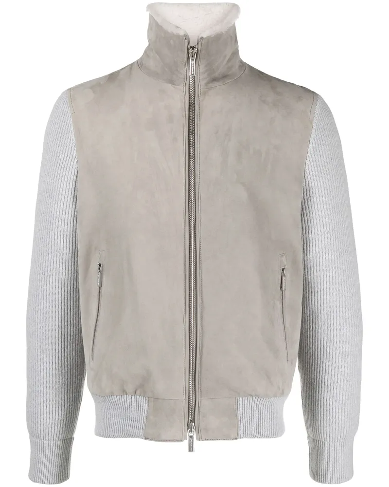 MOORER Campiglio Cab Shearling-collar Suede Jacket Grey
