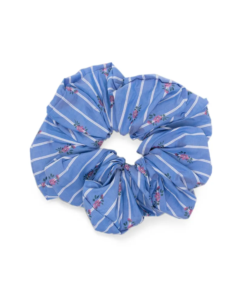 Etro Floral-print Striped Scrunchie Blue