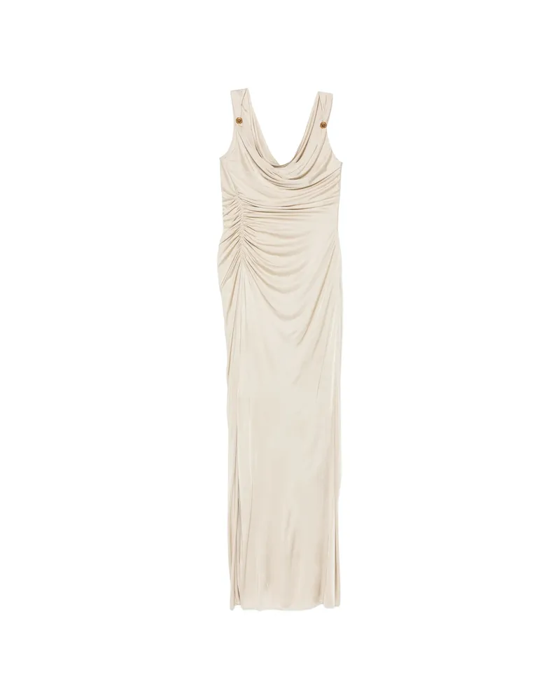 Versace Ruched Maxi Dress Neutrals