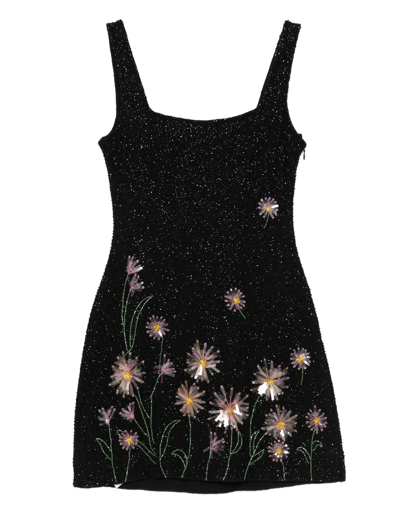 STAUD Sequin-embellished Floral Mini Dress Black
