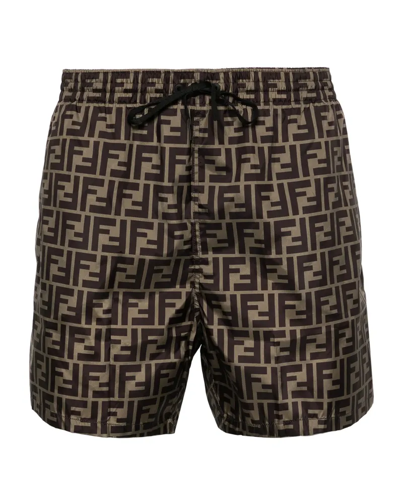 Fendi FF Logo Swim Shorts Brown
