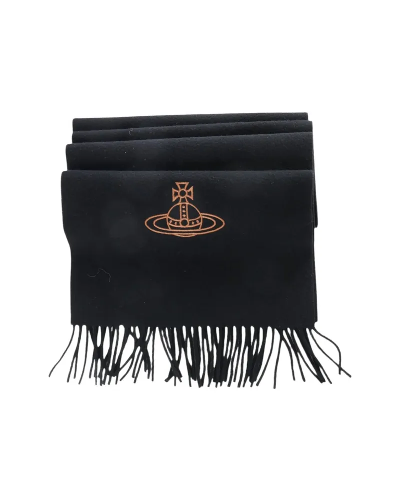 Vivienne Westwood Orb-embroidered Fringed Scarf Black