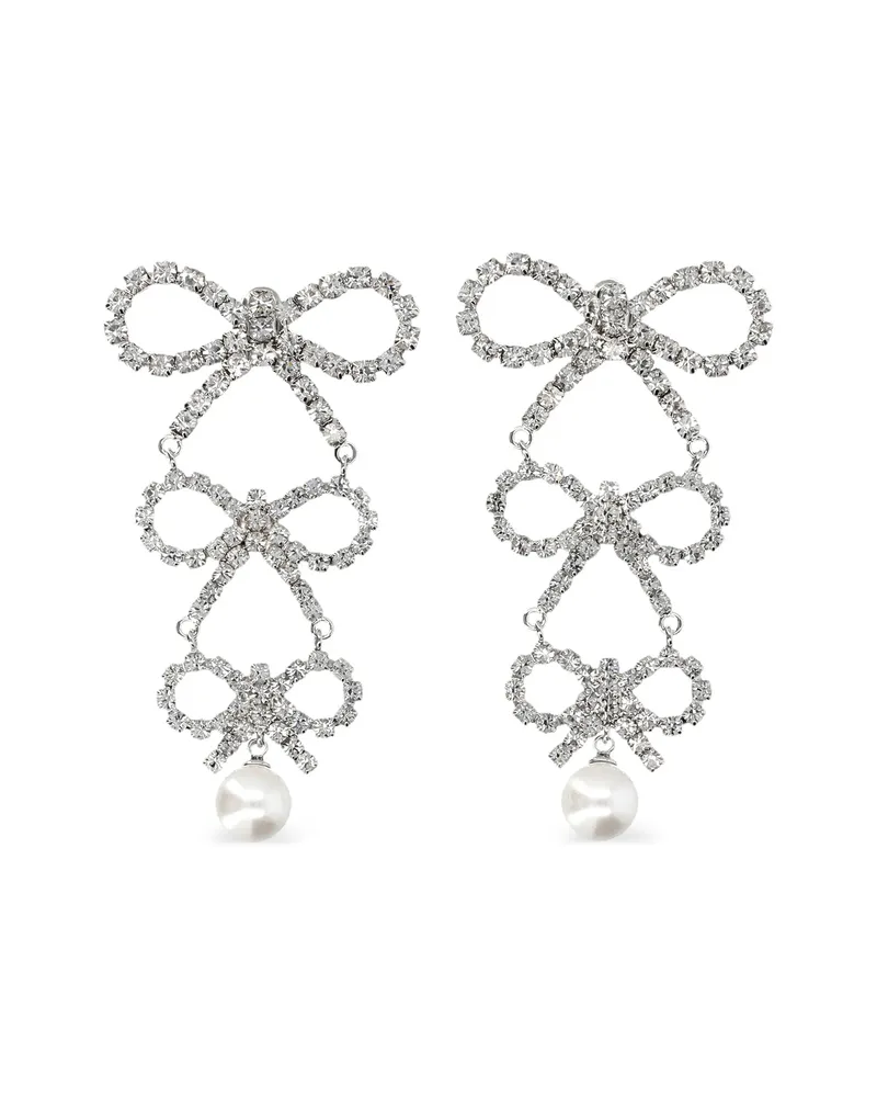 Self-Portrait Tiered Crystal-bow Earrings Silver