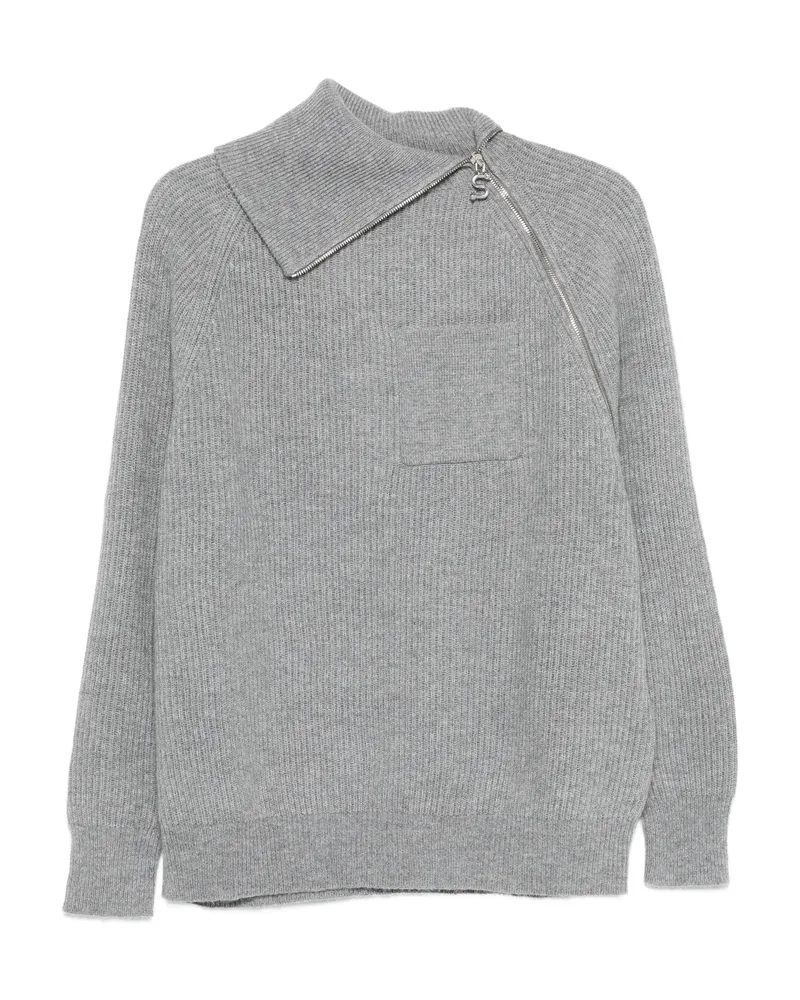 SPORTMAX Asymmetrical-neck Zip-front Sweater Grey