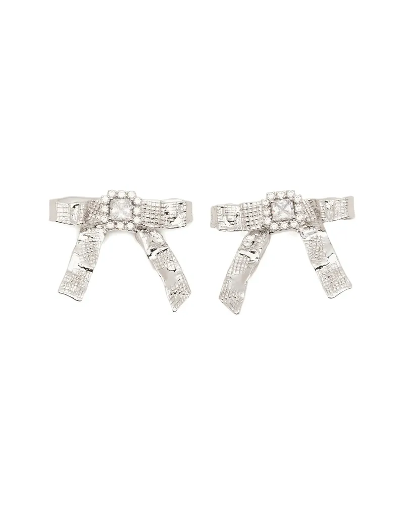 SHUSHU/TONG X YVMIN Foil Ribbon Embellished Earrings Silver