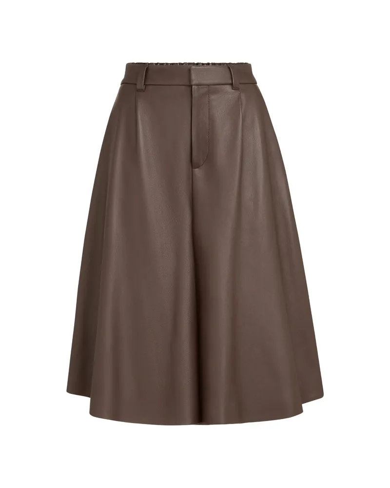 Brunello Cucinelli Nappa-leather Wide Bermuda Shorts With Monili Brown