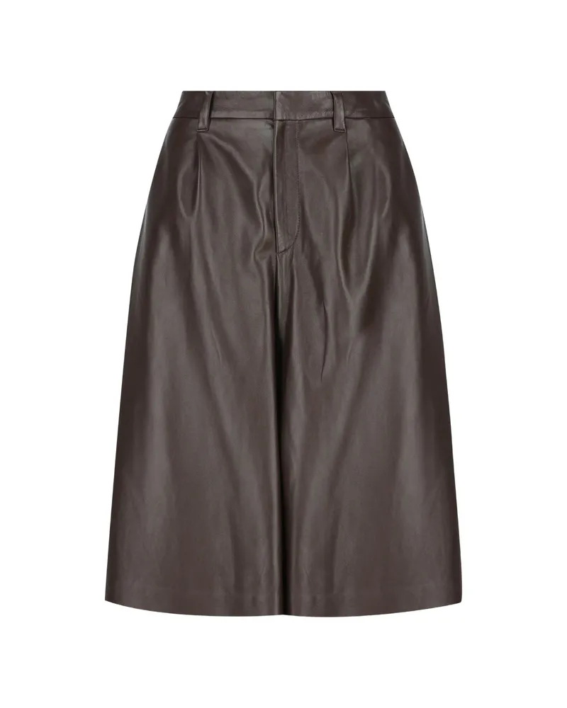 Brunello Cucinelli Nappa Leather Wide Bermuda Shorts Brown