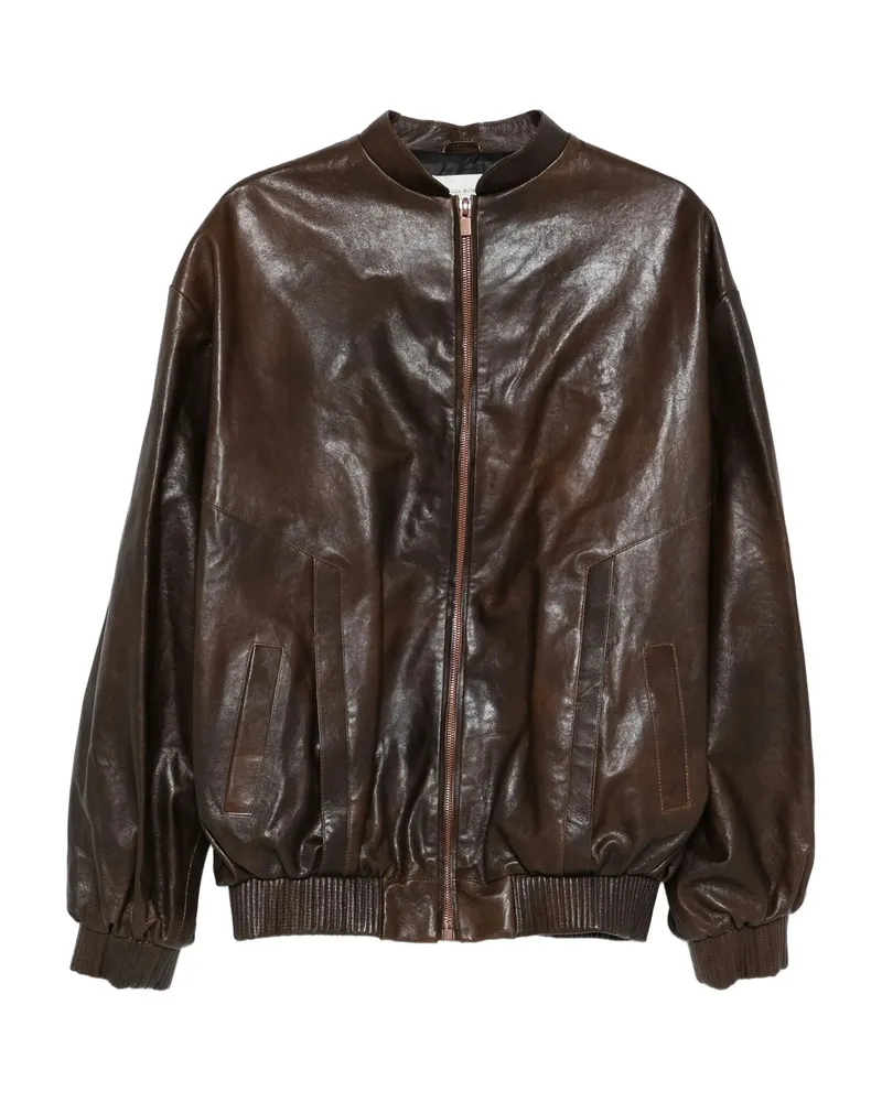 Magda Butrym Zip-front Leather Bomber Jacket Brown