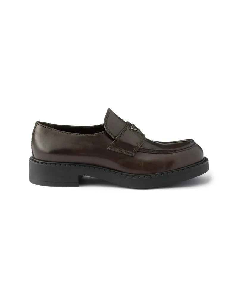 Prada Triangle-logo Leather Loafers Brown