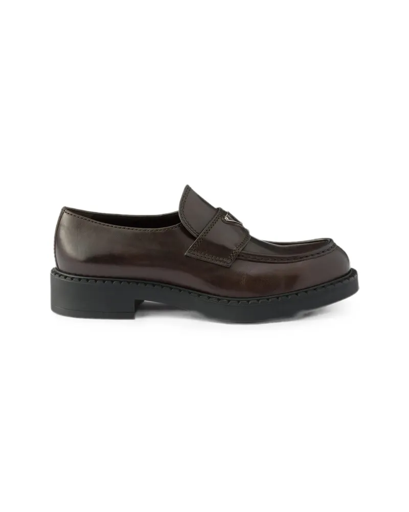 Prada Logo-plaque Calf Leather Loafers Brown