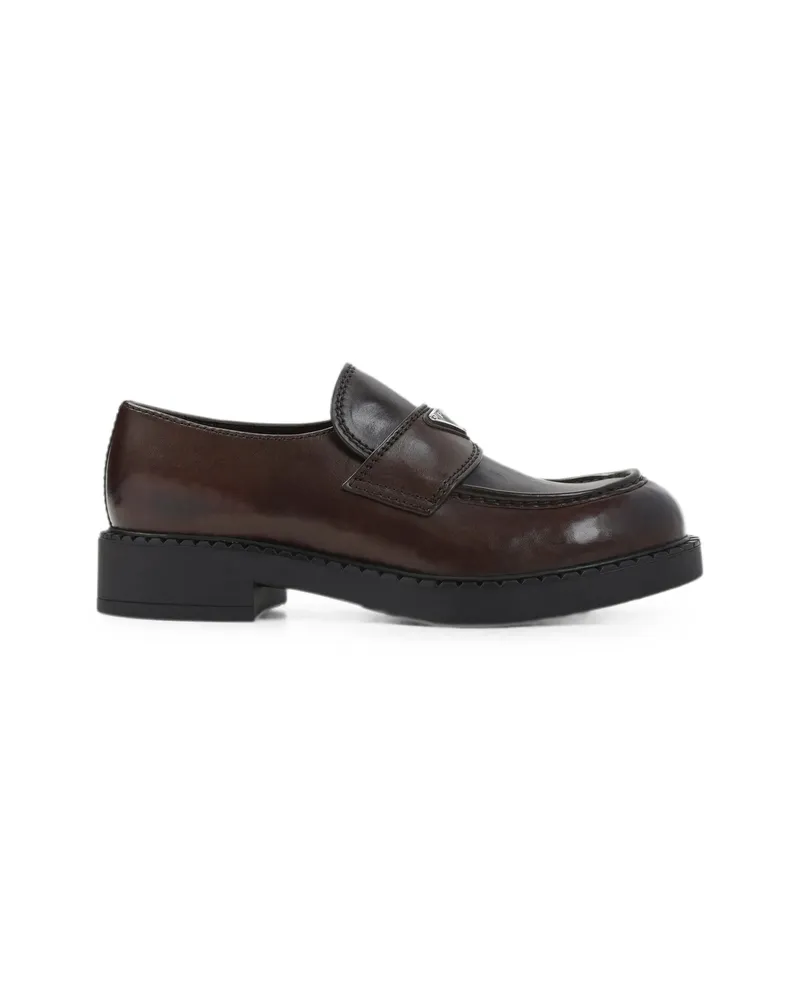 Prada Logo-plaque Calf Leather Loafers Brown