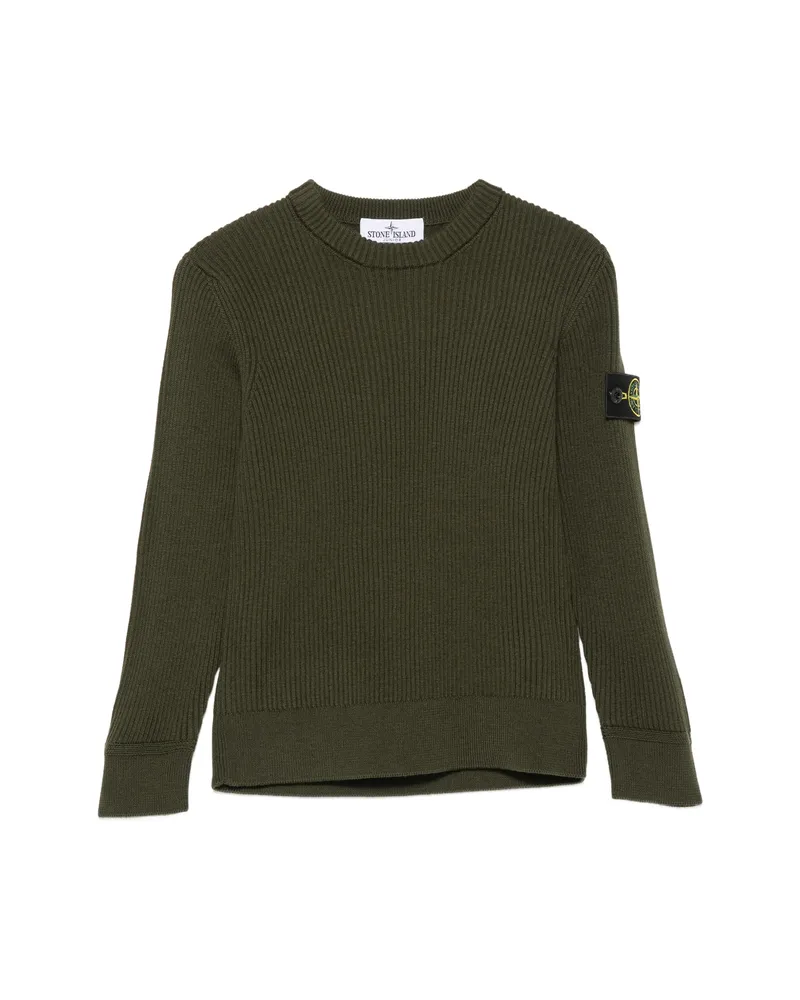 Stone Island Compass-patch Ribbed Sweater Green