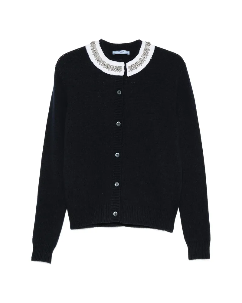 Prada Crystal-embellished Ruffled-collar Cardigan Blue