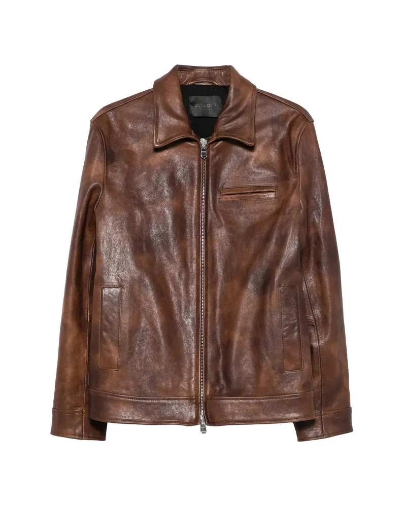 Dondup Distressed Leather Jacket Brown