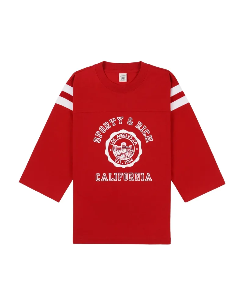 SPORTY & RICH Striped Graphic Top Red