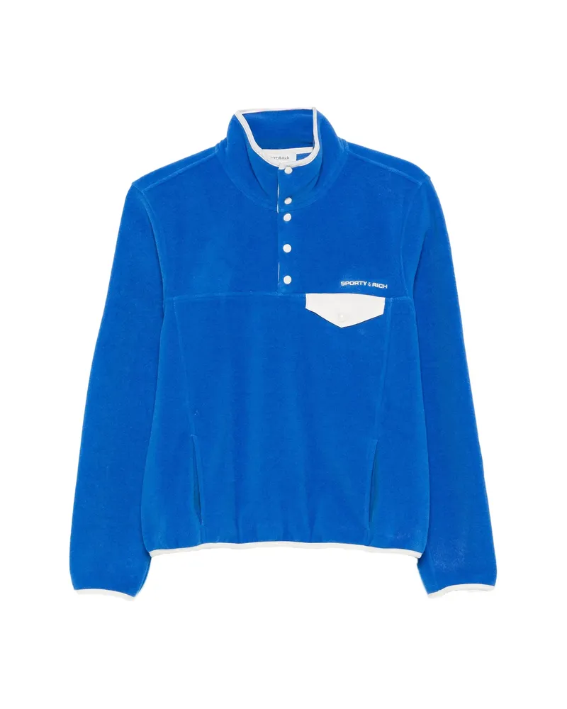 SPORTY & RICH Fleece-texture Logo-embroidered Sweatshirt Blue