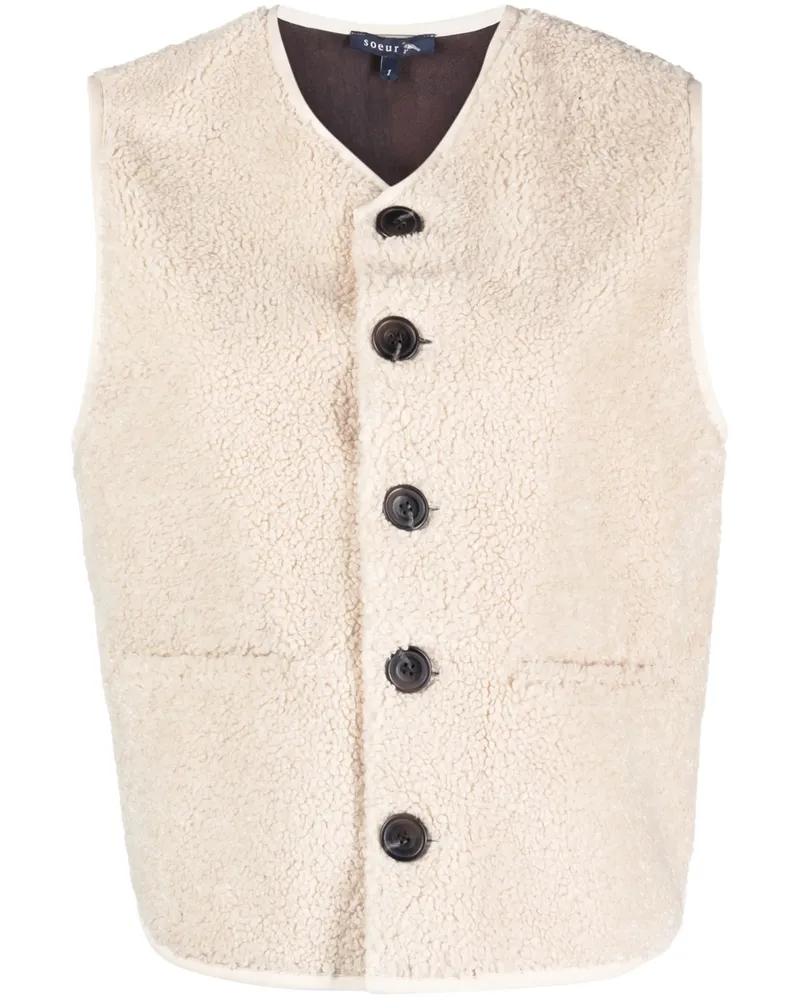 Soeur V-neck Faux-shearling Vest Neutrals