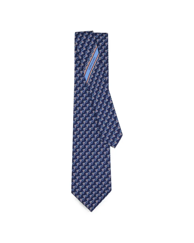 Ferragamo Gancini Owl-print Tie Blue