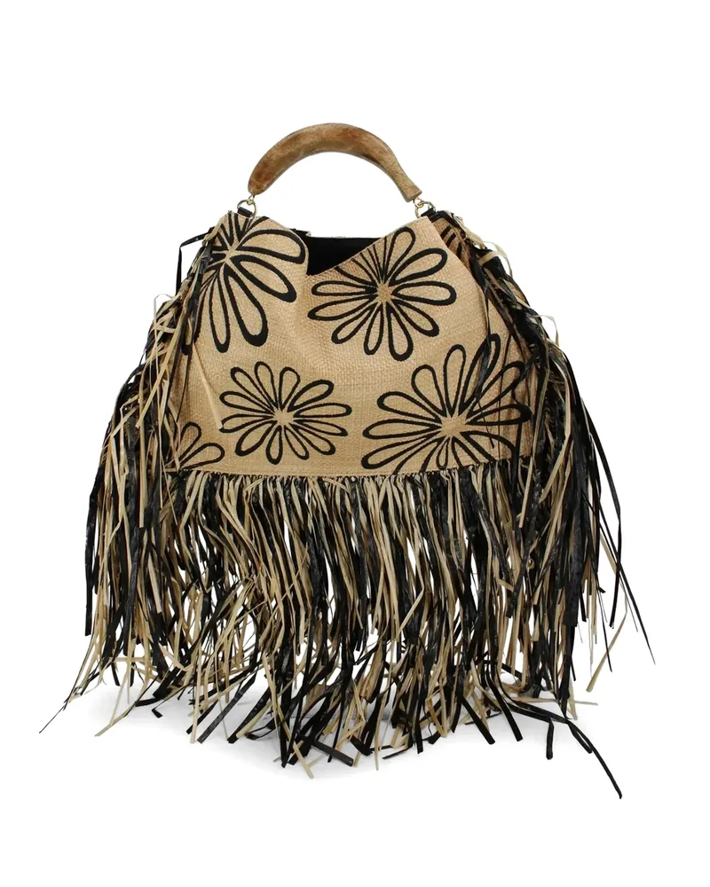 FARM Rio Floral Fringe Tote Bag Neutrals