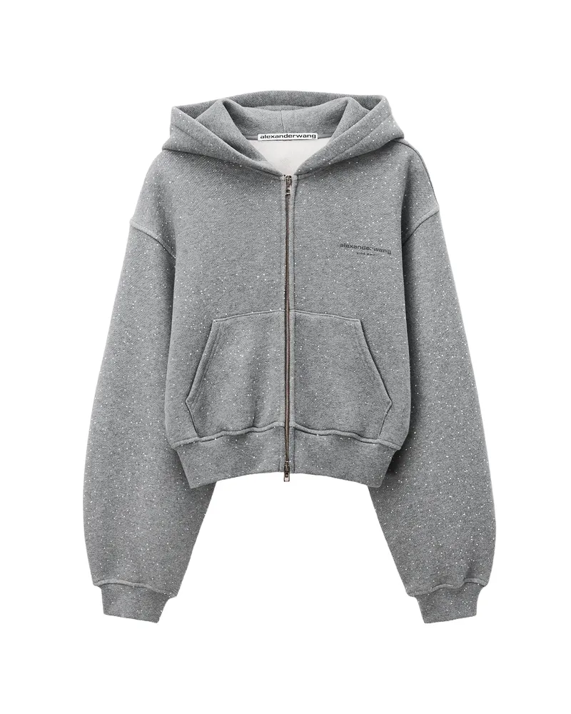 Alexander Wang Allover Crystal Hotfix Zip-up Hoodie Grey