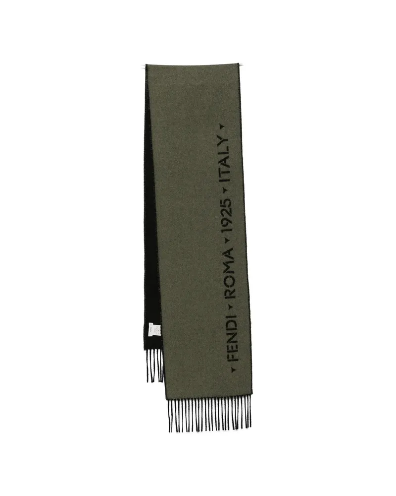 Fendi Logo-print Fringed Scarf Green