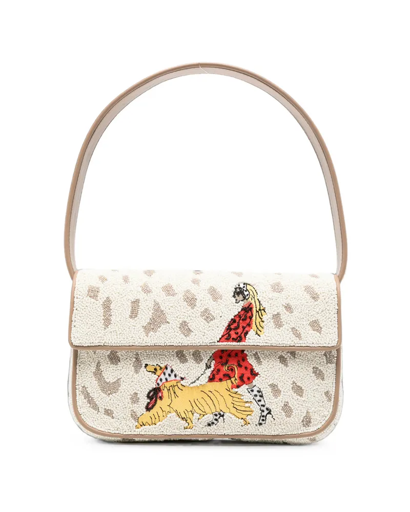 STAUD Bead-embellished Tommy Shoulder Bag Neutrals