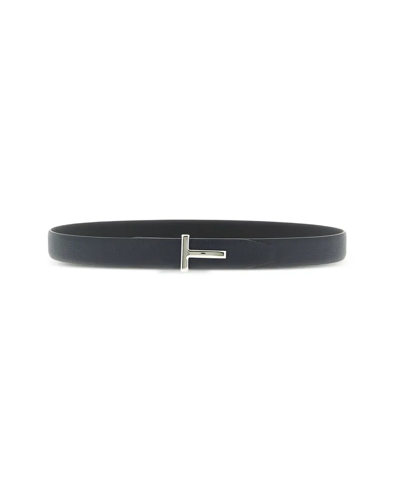 Tom Ford Reversible Hammered Logo Buckle Belt Blue