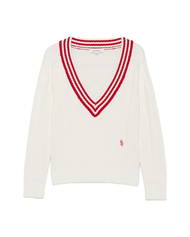 SPORTY & RICH Item Ribbed-knit Striped-trim Sweater White