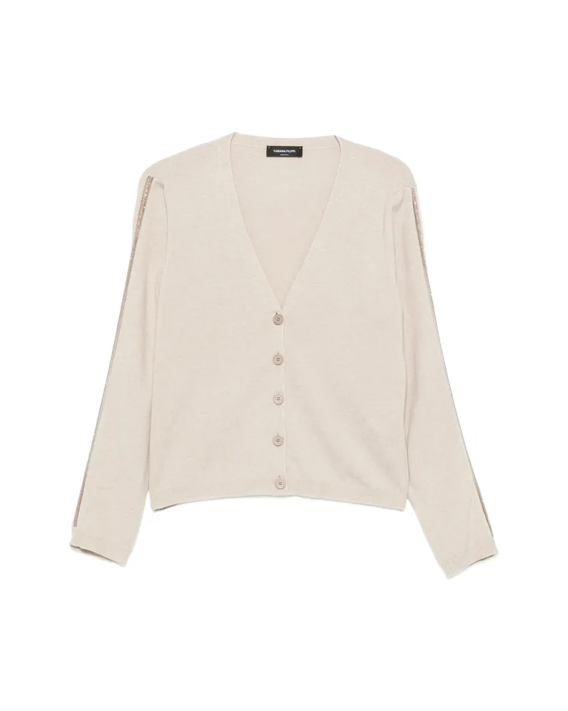 Fabiana Filippi Bead-embellished V-neck Cardigan Neutrals