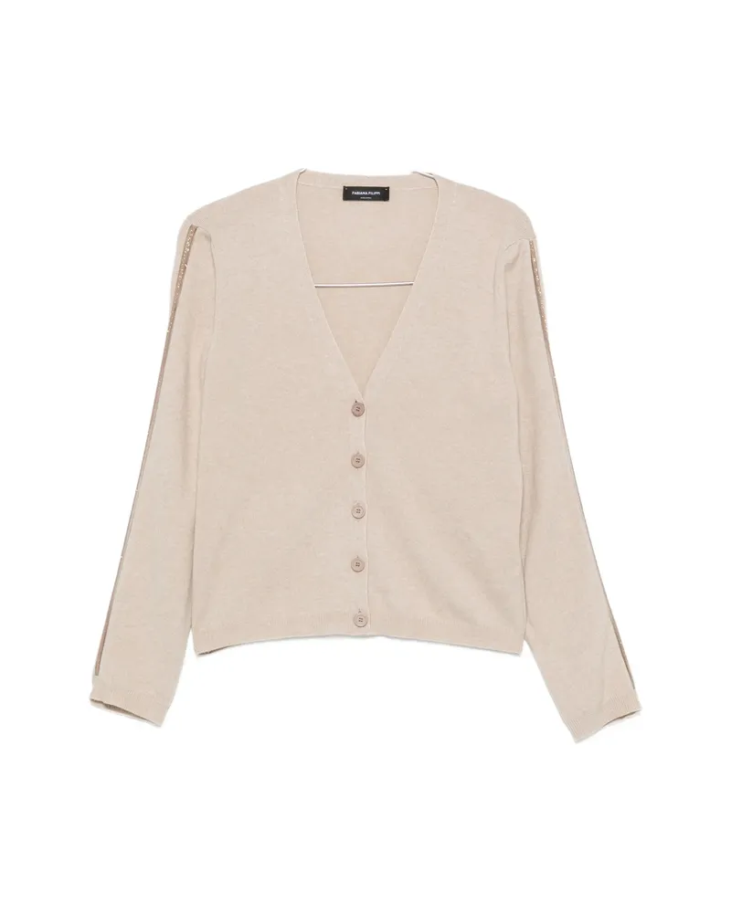 Fabiana Filippi Bead-embellished V-neck Cardigan Neutrals